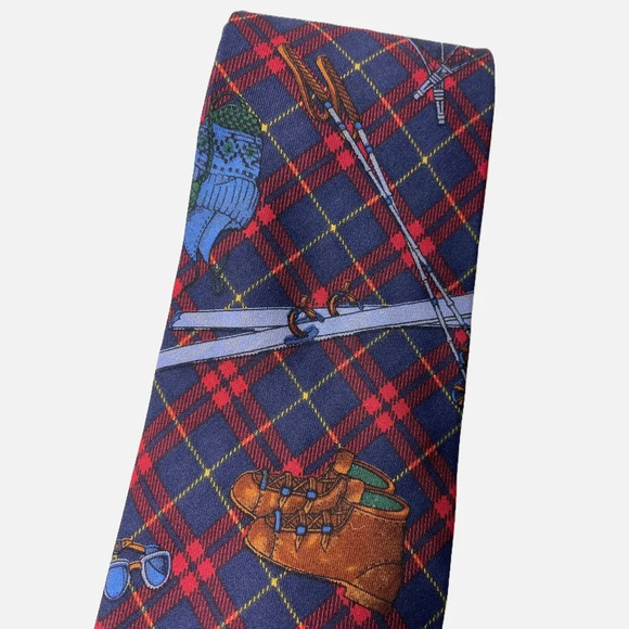 Harry Rosen Silk tie Blue red Holiday - Picture 2 of 8